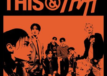 Official cover art for Stray Kids' album THIS & THAT, showing the members in orange and black